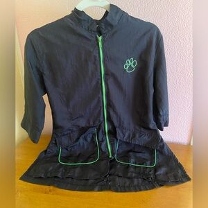 Women’s Dog Grooming Smock Black Green Size M Paw Print
